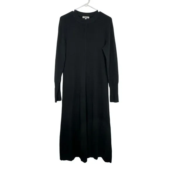 Madewell‎ Black Merino Wool Blend Ribbed Long Sleeve Midi Sweater Dress Size L - Image 3