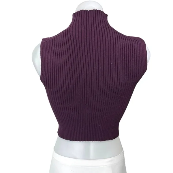Zara Purple Ribbed Knit Turtleneck Sleeveless Cropped Sweater Vest Top Size M - Image 2