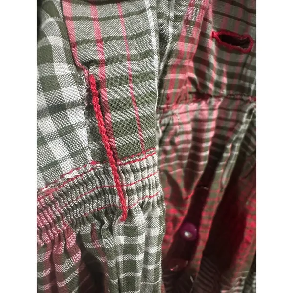 Vintage 50's Marcy Allen Original Red Green Plaid Puff Sleeve Button Dress - Image 6