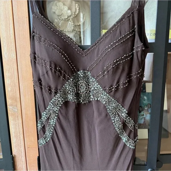 Vintage silk dress beaded Y2K embroidered 90s fairy nocturne chocolate - Image 5