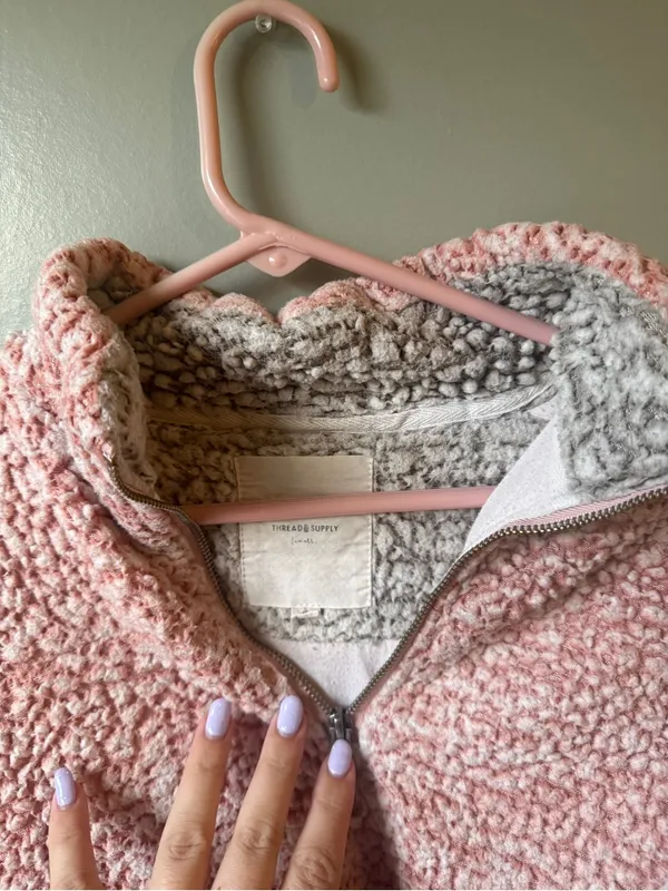 Thread & Supply Pink Sherpa Quarter Zip Pullover Fleece Cozy Size Small - Image 5