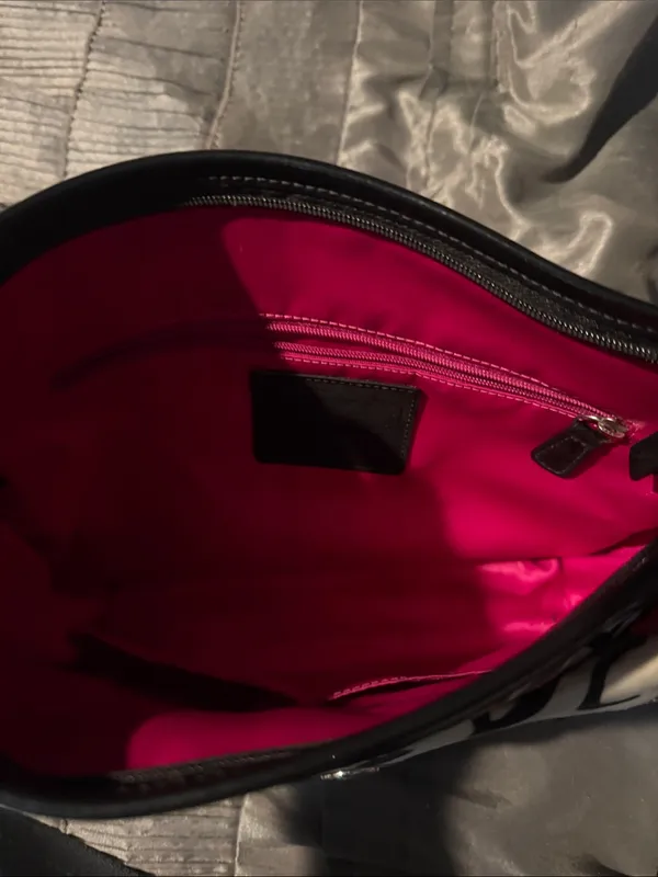 Coach Cream Crossbody Bag with Black Floral Script and Red Accents - Image 4