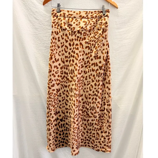 Free People Leopard‎ Print Midi Skirt US 4 Fall Slip Lightweight - Image 6