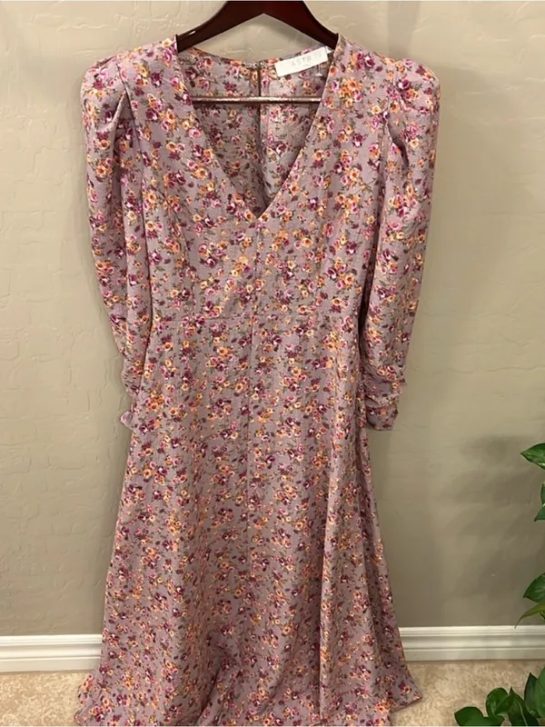 ASTR the Label Puff Sleeve V-Neck Back Cutout Midi Dress, purple peach floral XL - Image 14
