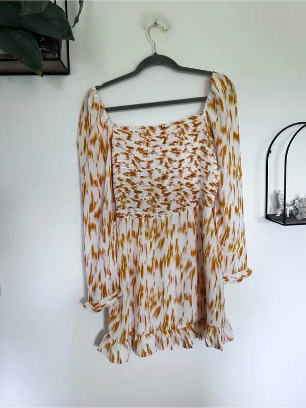 Rahi Bailey White & Gold Marble Long Sleeve‎ Mini Dress Size Medium - Image 2