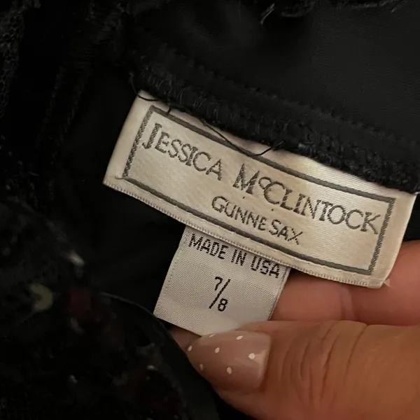 Jessica McClintock Gunne Sax Vintage Velvet Sequin Sheer Back Dress Black 7/8 - Image 4