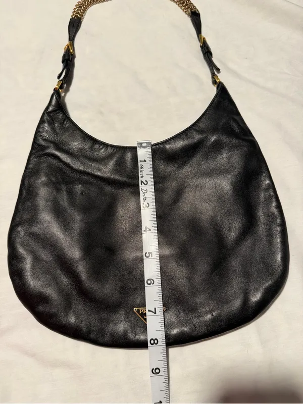 Prada Black Leather Hobo with Gold Chain Accent and dust bag . - Image 9