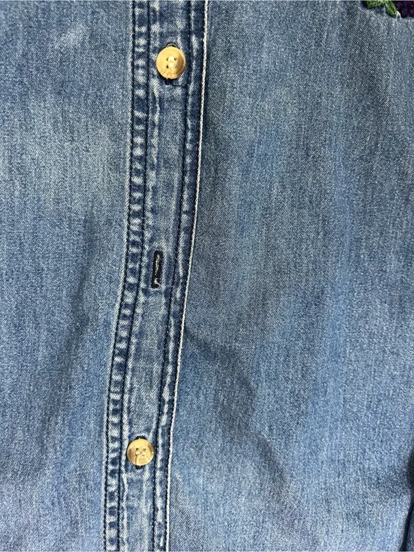 VTG 90’s Solution Originals Embroidered Fall Scene Denim Button Up Shirt Size L - Image 14