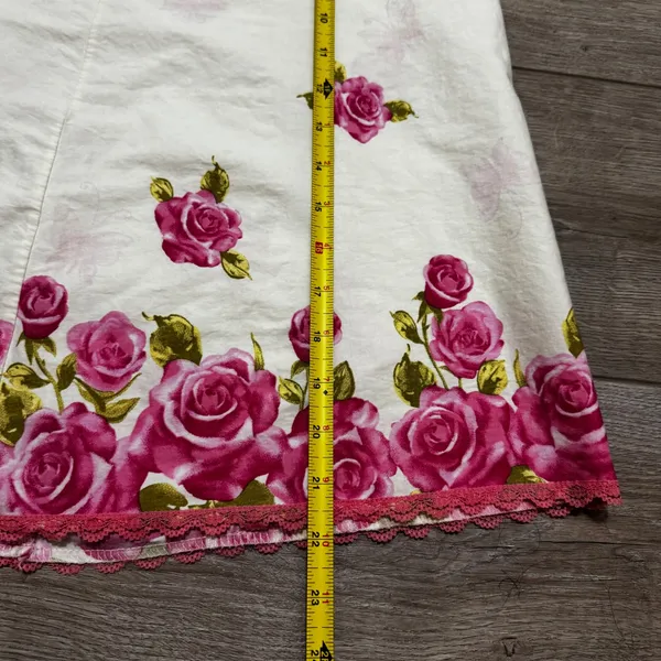 Frenzee Vintage Floral Rose Print Lace Trim A-Line Skirt Cream Pink Medium‎ USA - Image 4