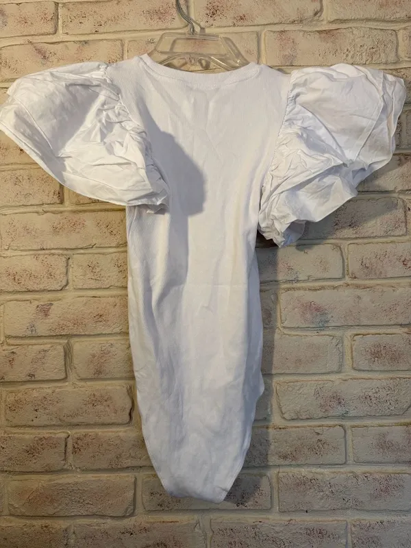 Zara White Ribbed Bodysuit with Poplin Ruffle Sleeves Size M - Image 3