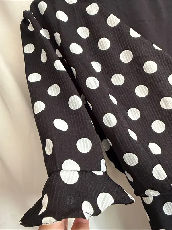 IF BY SEA‎ Black White Polka Dot Wrap Maxi Dress Medium - Image 7