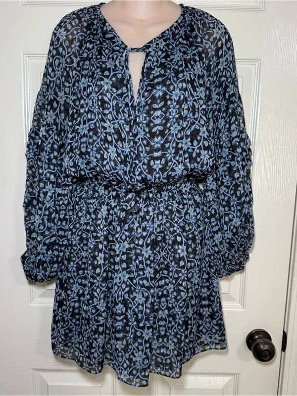Misa Los Angeles Karlisa Floral Black And Blue Dress Size Small V Neck Flowy - Image 2