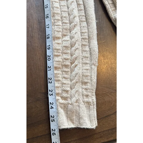 Banana‎ Republic Cardigan Sweater Sz Med Cashmere Blend Tan Cable Knit Mock Neck - Image 10
