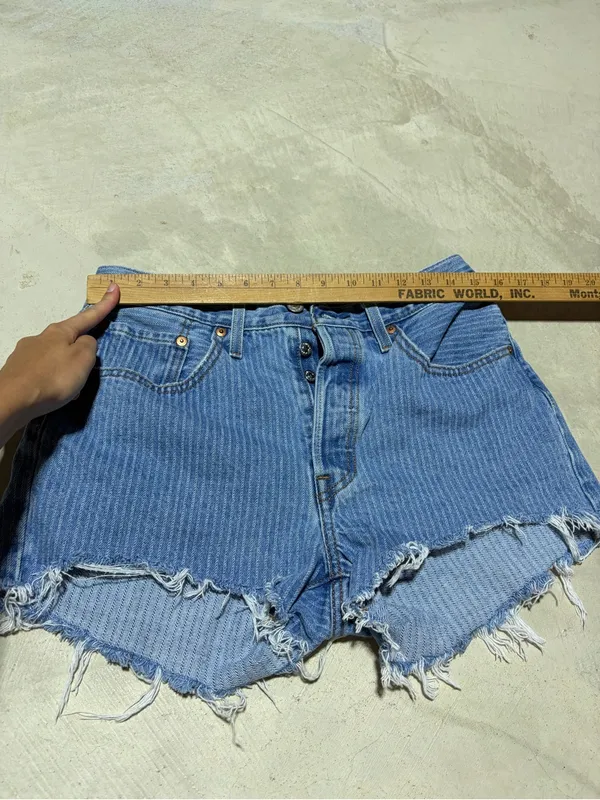 Levi's 501 Distressed striped Denim Shorts blue 30 - Image 6