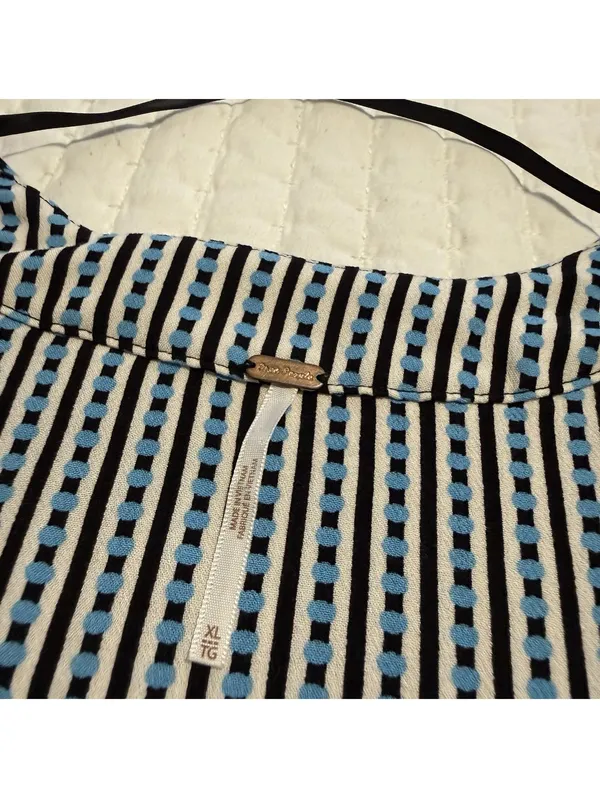 Free People Cropped V Neck Blouse Shirt Printed Floral & Stripes Boho Sz L Large - Image 7
