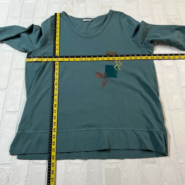 Prairie Cotton Tunic Top Womens Large Green 3/4 Sleeve Knit‎ Artsy Art To Wear L - Image 2