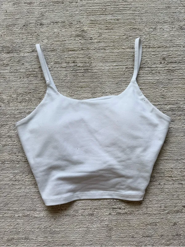 Essential White Cropped Tank Top with Built in Bra - Image 3