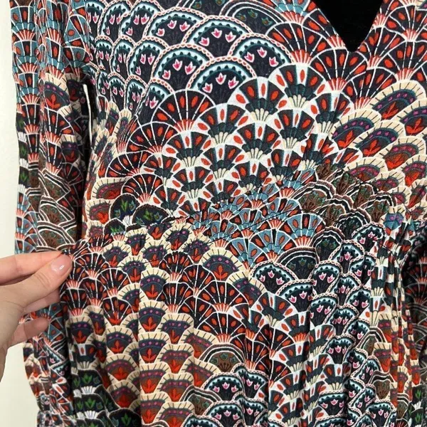 Maeve by Anthropologie Geometric Quirky Printed 70s Long Sleeve Dress SzXS - Image 4
