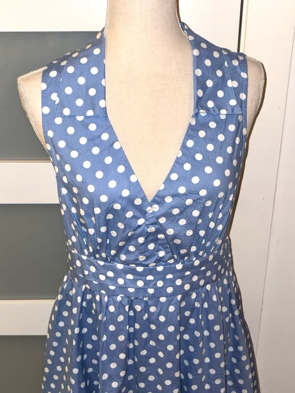 Bailey blue vintage-style short dress with white polka dot print on a light blue background. XL - Image 2