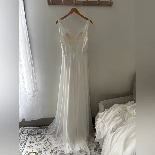 Lulus Forever Promised White Chiffon Embroidered Sequin Maxi Dress Size Medium - Image 5