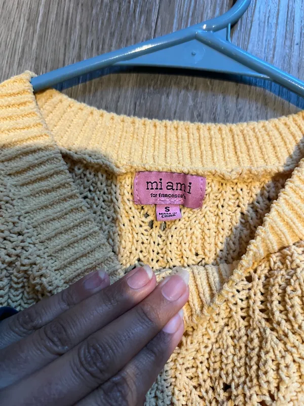Miami Butter Yellow Crochet Crop Sweater With Scallop Hem - Image 3