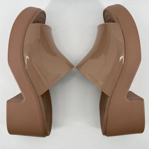Crocs Brooklyn Slide Block High Shine Heel Sandals Latte Tan Women 11 Chunky Y2K - Image 7