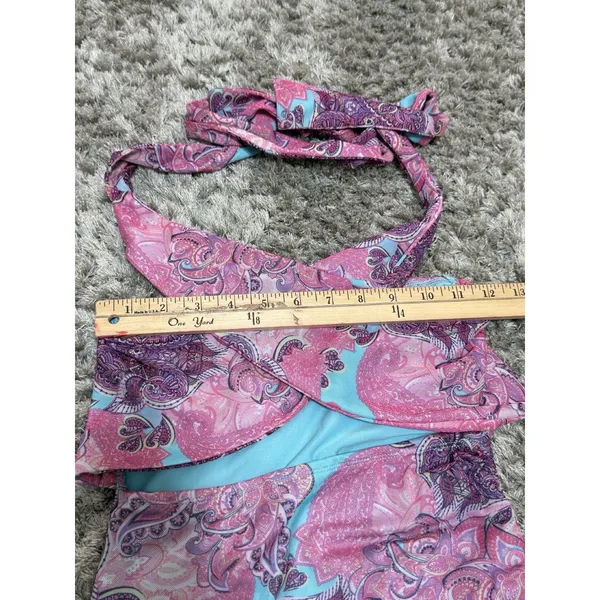 Edikted Women Pink Blue Paisley Mesh Halter Neck Cut Out Ruched Mini Dress Y2K S - Image 9