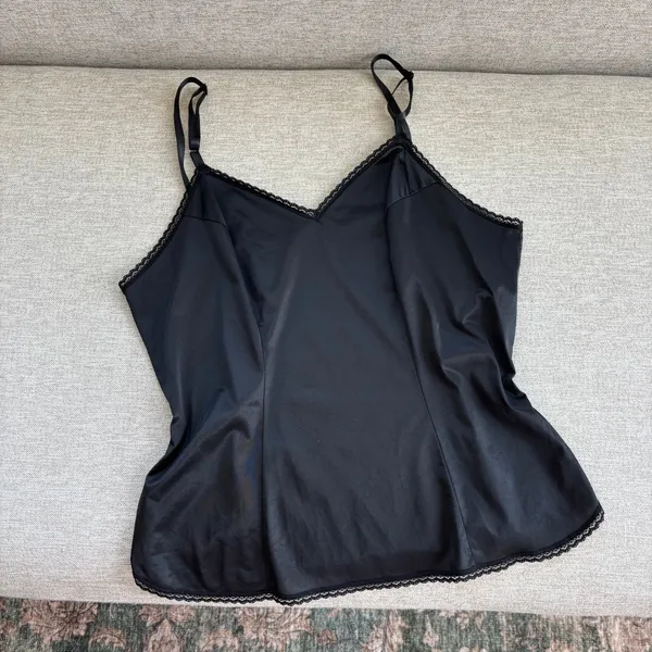 80s Vintage Vanity Fair Cami Top Black Nylon Lace Trim Whimsigoth Romantic Glam - Image 4