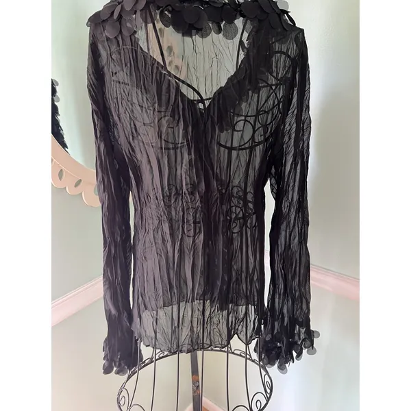 Punk Rave L Goth Rock Coquette Black L/S Shirt Tops‎ Steampunk Sheer Y2k Collar - Image 3