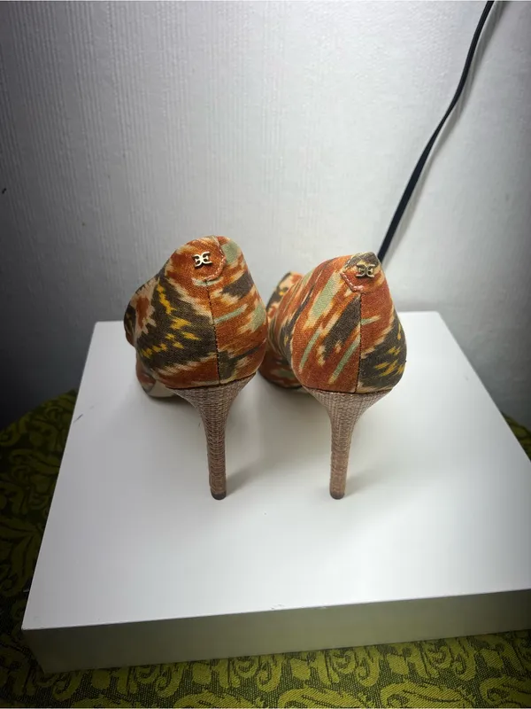 Sam Edelman Orange, Tan and Yellow Ikat Pointed-Toe Pumps - Image 3