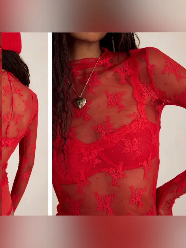 NWT Free People Intimately Lady Lux Layering Top - red racer flame - XS - Image 5