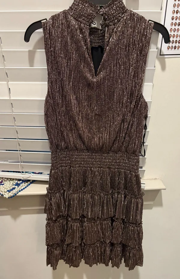 Brown sparkly halter mini dress - Image 2