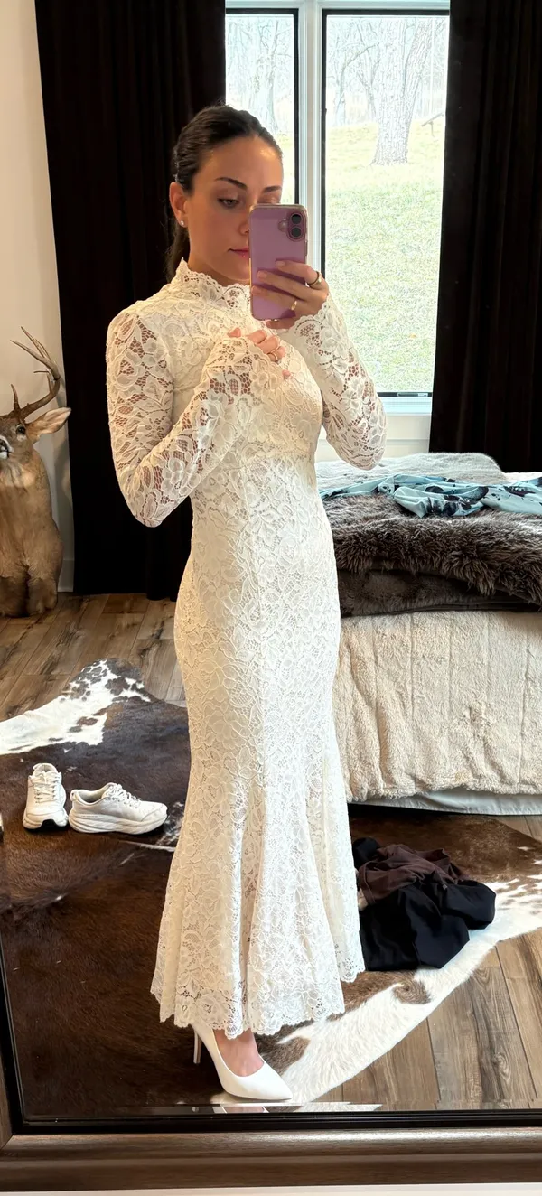 BHLDN Long Sleeve Mock-Neck Stretch Lace Maxi Dress - Image 3