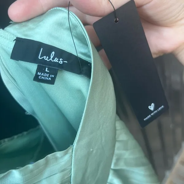 Lulus Totally Charming Sage Green Satin Pleated Halter Midi Dress L - Image 10