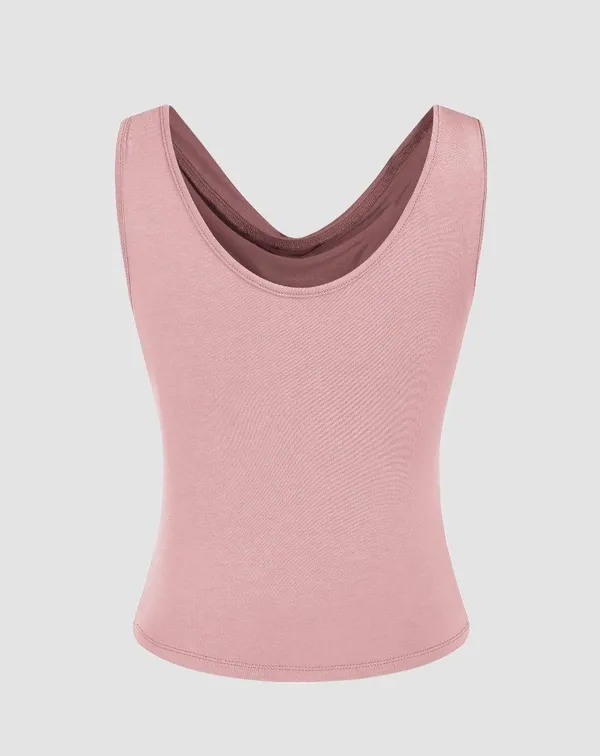 Cider Pink Solid Cowl Neck Tank Top - Image 3