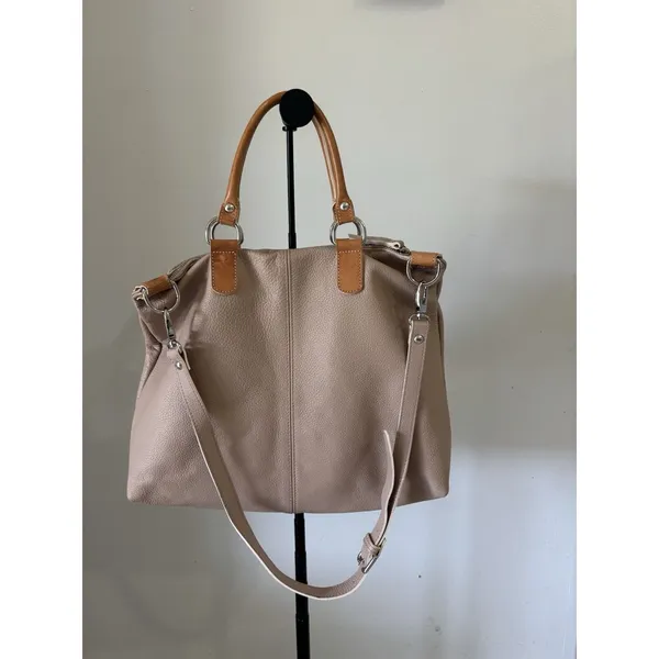 Pulicati Italian Leather Tote Bag Taupe Beige Convertible Crossbody Purse - Image 2