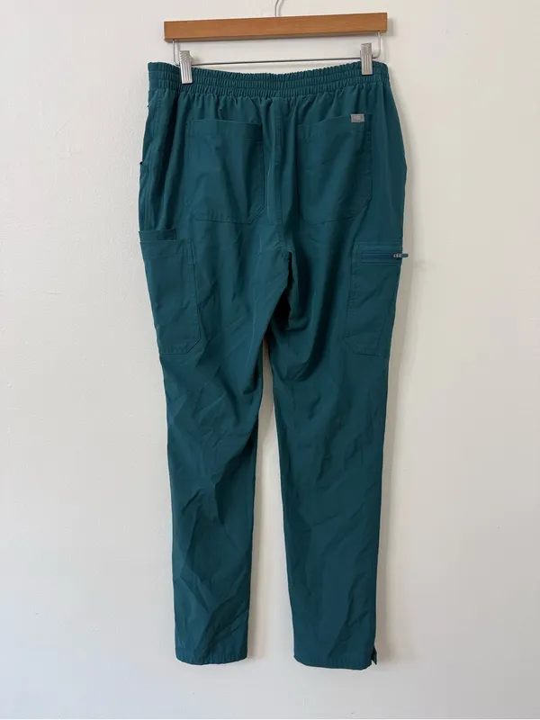Figs Women’s Medium Tall Teal Drawstring Cargo Tapered Straight Leg - Image 4