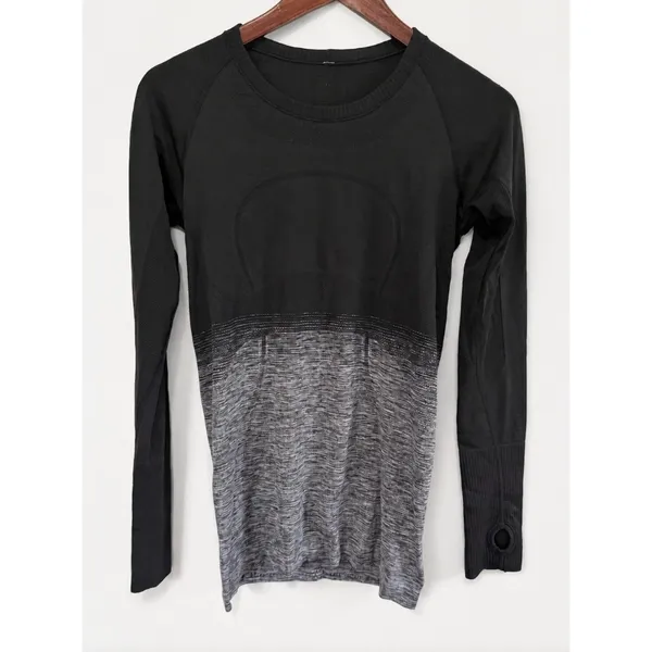 Lululemon Women's Swiftly Tech Long Sleeve Crew Black Grey Ombre Top Size 8 - Image 3