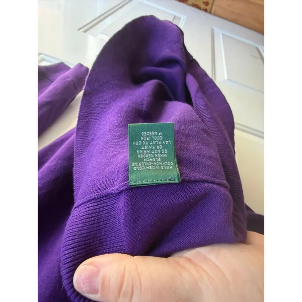Vintage Ralph Lauren Purple Silk Blend Scoop Neck Bow Sweater Women's‎ Large - Image 6