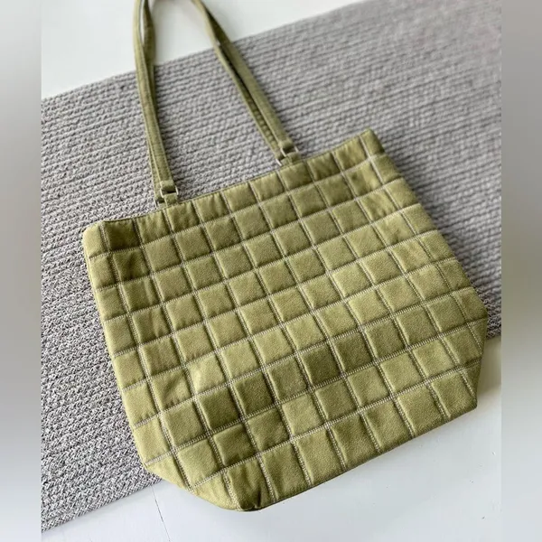 Bath & Body Work Sage Green Quilted Faux Suede Tote Bag Purse - Image 7