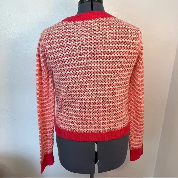 WAYF Womens Size XL Open Knit Stripe Crewneck Sweater White Pink Pullover Ribbed - Image 9