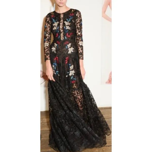 Sachin & Babi Noir Dream Embroidered Lace Trumpet Dress Black Floral Gown 14 - Image 2