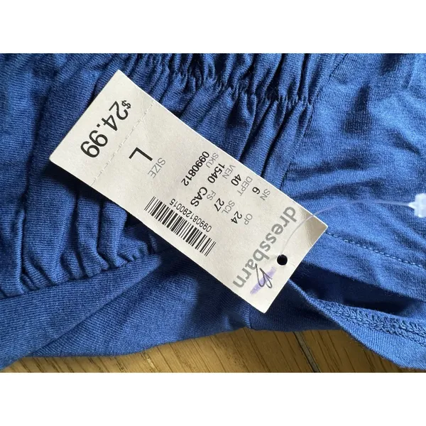 Dressborn Women Size Large Blue Ruffle Short Sleeve Blouse Stretch‎ Office NWT - Image 6
