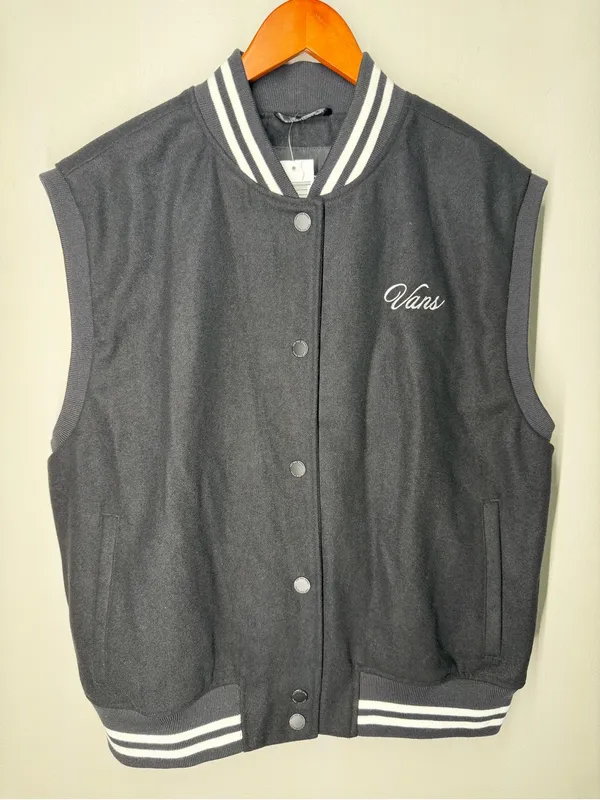 NEW Vans Piper Stadium Vest Black Wool Blend Varsity Bomber‎ Preppy Streetwear - Image 4