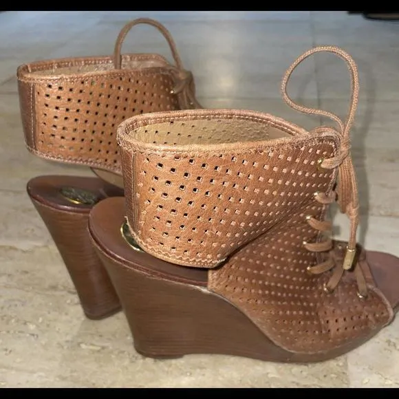 Tory Burch Brown Perforated‎ Gladiator Wedge Heel Sandals 10M - Image 4
