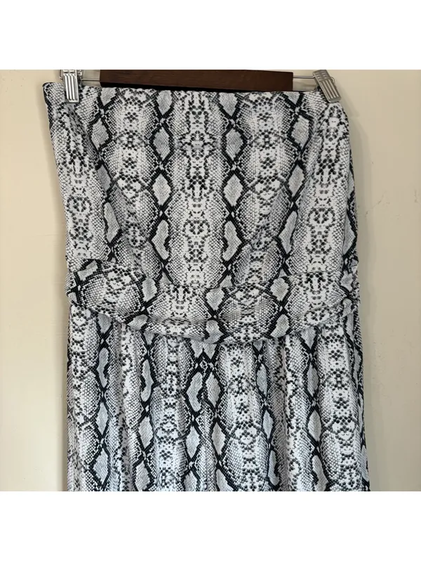 Dress Up Strapless Snakeskin Wide Leg Jumpsuit Snake Print Elastic Waist Large - Image 3