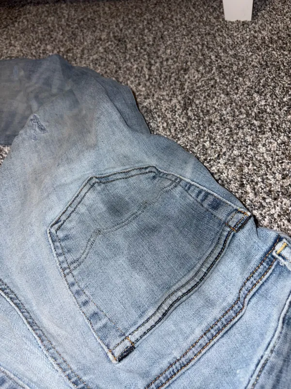 American Eagle Outfitters Slim Straight Light Blue Jeans with Paint Details - Image 13