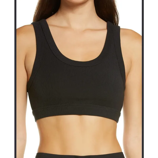 Alo Ribbed Scoopneck Wellness Sports Bra Black Small - Image 3