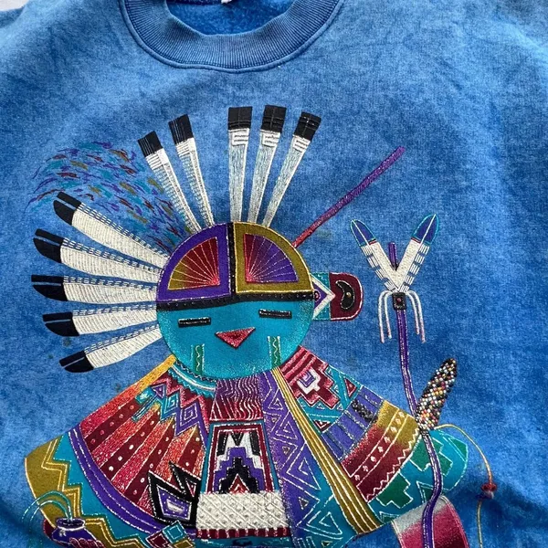 Source Unknown 90s Gilden Sweatshirt Unisex‎ Size Medium Native Tribal Southwestern Crewneck - Image 4