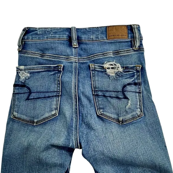 American Eagle Destroyed Ripped Hi Rise Jegging Next Level Stretch Sz 0 - Image 3